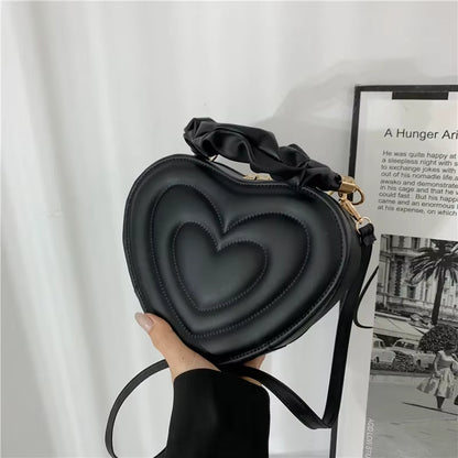 Summer 2024 Fashion Heart-Shaped Shoulder Bags for Women PU Leather Female Crossbody Bags Vintage Casual Hand Bags