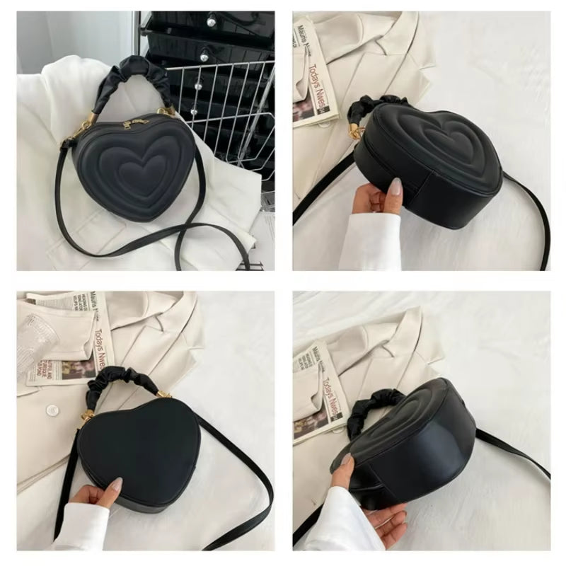 Summer 2024 Fashion Heart-Shaped Shoulder Bags for Women PU Leather Female Crossbody Bags Vintage Casual Hand Bags