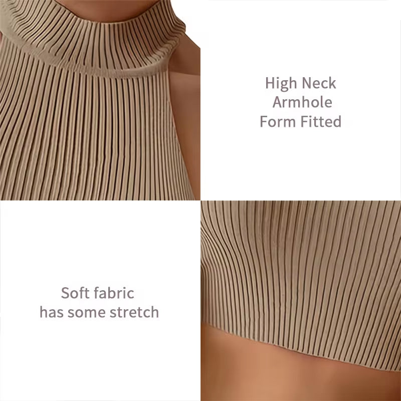 Knit Sleeveless Halter Tops for Women Basics Solid Slim Fitted Crop Womens Turtleneck Ribbed Vest Y2K High Neck Tank Tops