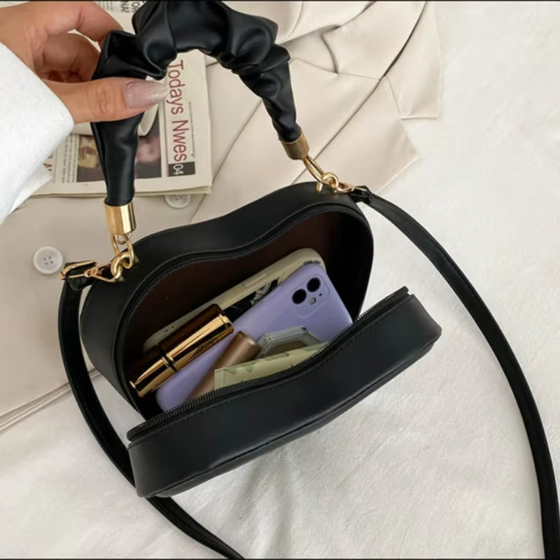 Summer 2024 Fashion Heart-Shaped Shoulder Bags for Women PU Leather Female Crossbody Bags Vintage Casual Hand Bags